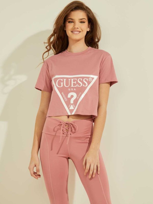Guess Cropped Logo T-shirt Dam Rosa | 785312-UWE