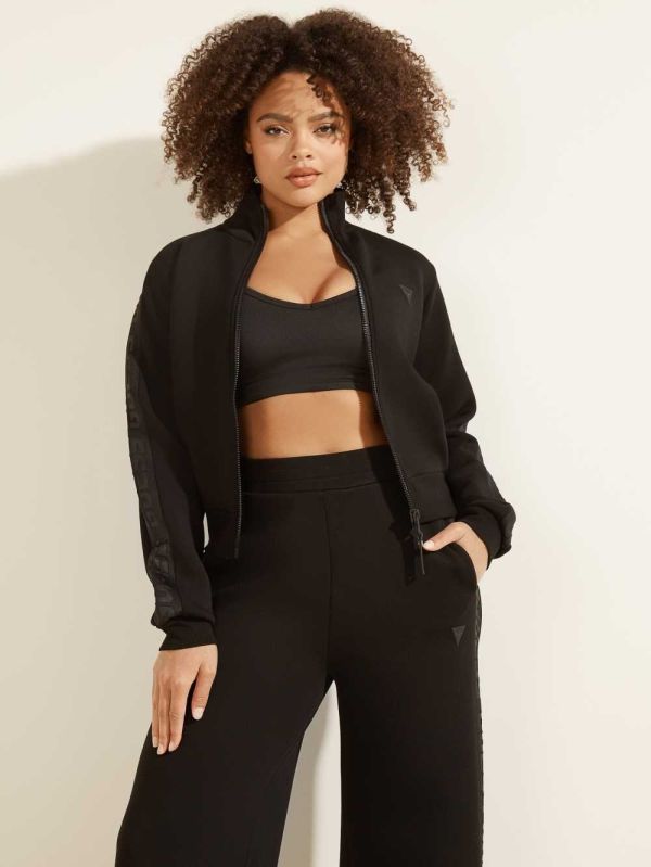 Guess Cropped Scuba Logo Zip-up Jacka Dam Svarta | 076341-DYF