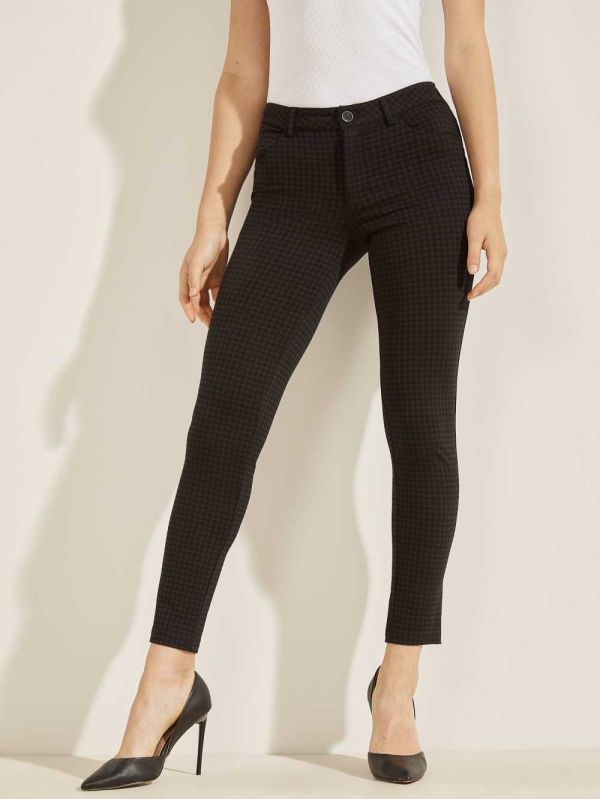 Guess Curve X Houndstooth Ponte Byxor Dam Svarta Grå | 610428-JHC