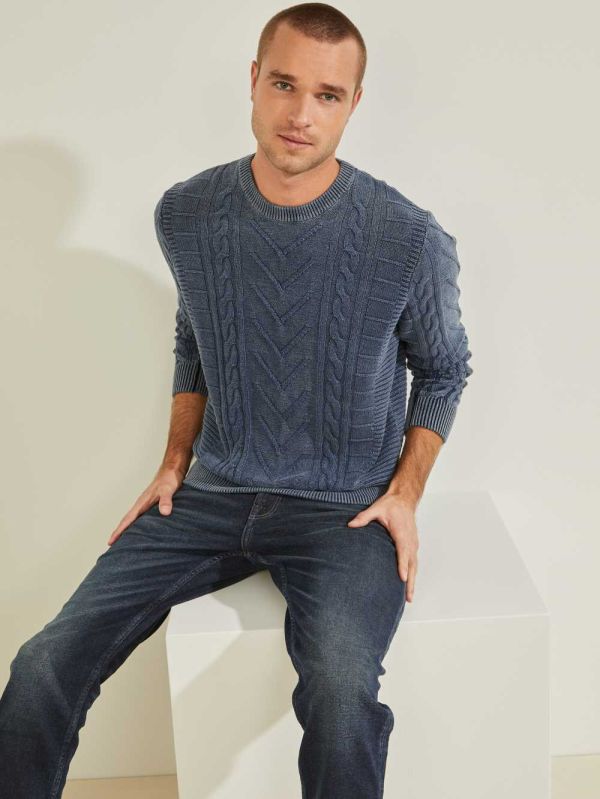 Guess Dawson Washed Mixed Cable Tröjor Herr Tvätt Olika Färger | 892743-ATJ