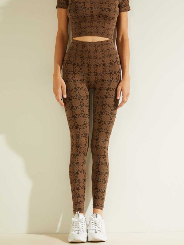 Guess Della Logo Print Leggings Dam Bruna | 156920-DQW