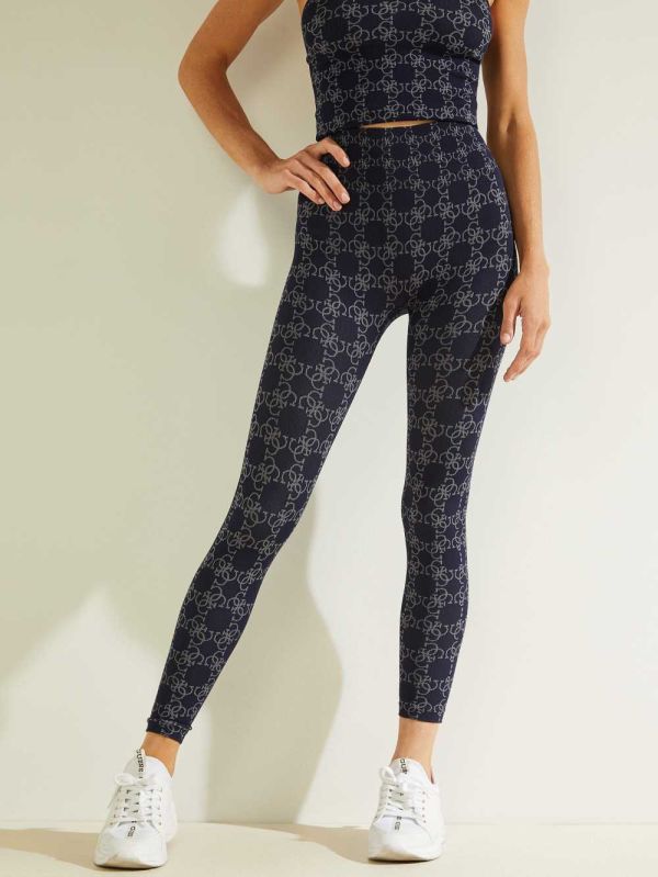 Guess Della Logo Print Leggings Dam Marinblå | 532478-LJF