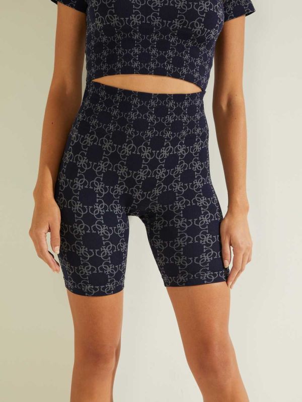 Guess Della Logo Print Shorts Dam Marinblå | 460351-CDM