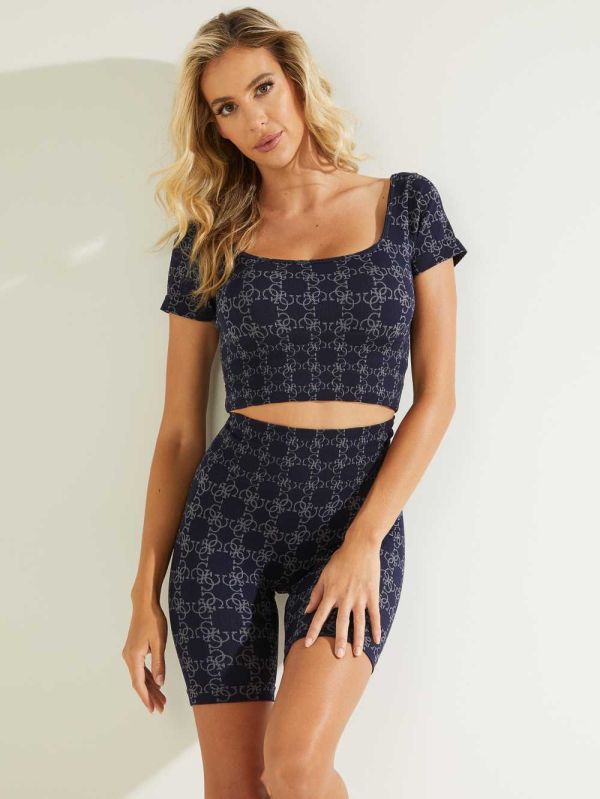 Guess Della Logo Print Top T-shirt Dam Marinblå | 608579-ARK