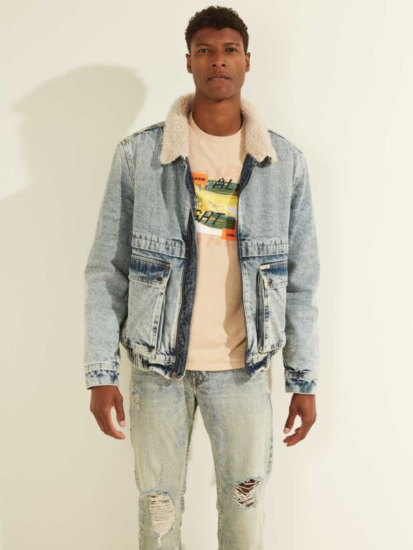 Guess Denim Bomber Jacka Herr Ljusindigo | 078624-OPR