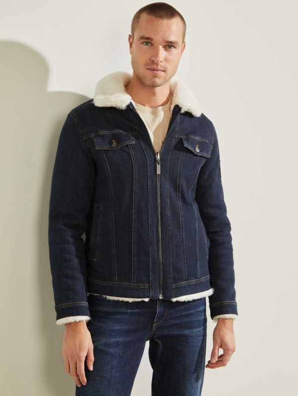 Guess Denim Sherpa Reversible Trucker Jacka Herr Blå | 905126-WNX