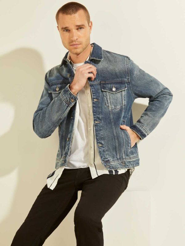 Guess Dillon Klassiska Denim Jacka Herr Blå | 148629-BMF