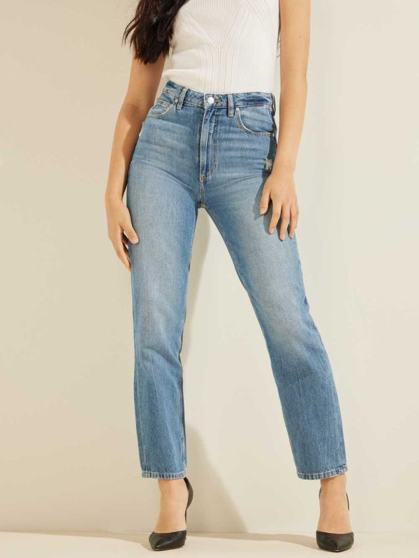 Guess Distressed Mom Jeans Dam Blå Vita | 987142-XAV
