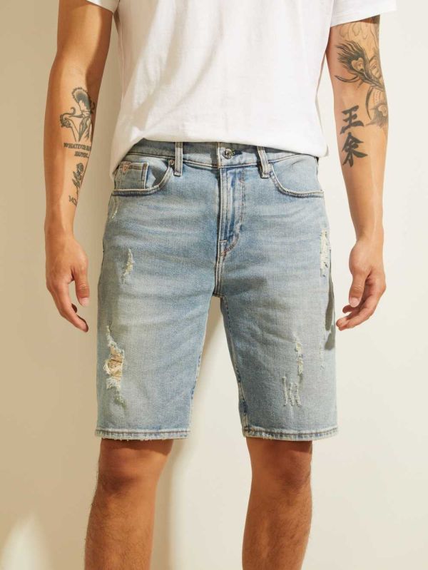 Guess Distressed Slim Denim Shorts Herr Ljusblå | 130498-YBO