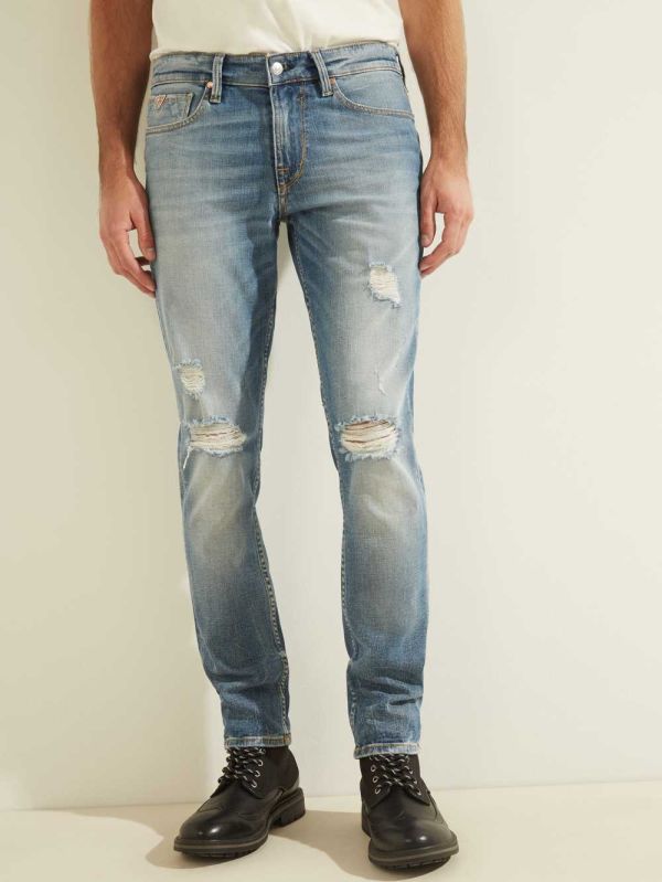 Guess Distressed Slim Tapered Jeans Herr Ljustvätt | 803269-UYI