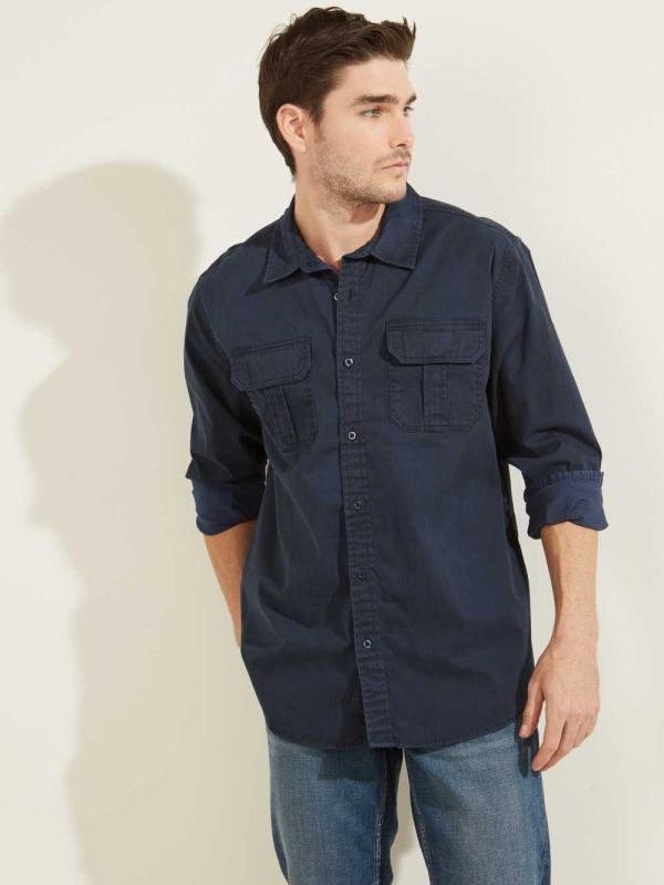 Guess Dusty Twill Washed Milton Skjorta Herr Blå Olika Färger | 146382-IJS