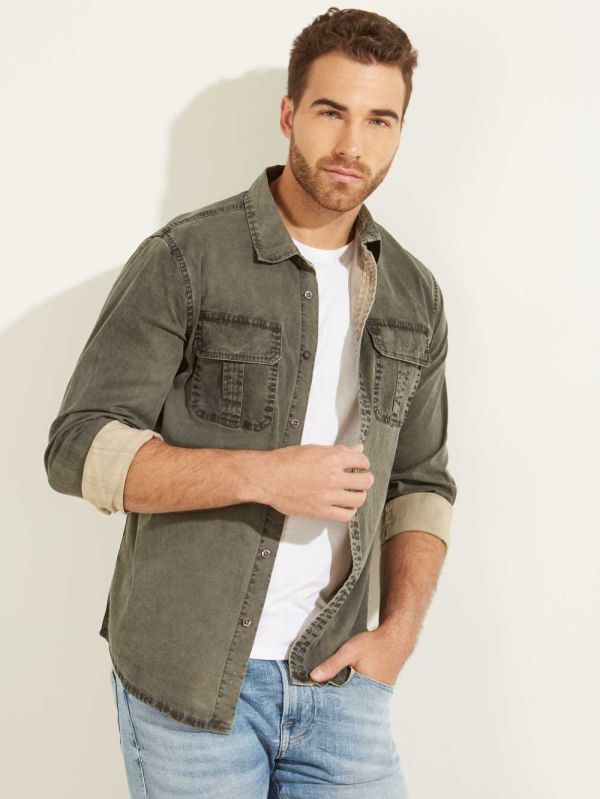 Guess Dusty Twill Washed Milton Skjorta Herr Beige Olika Färger | 641285-QNC