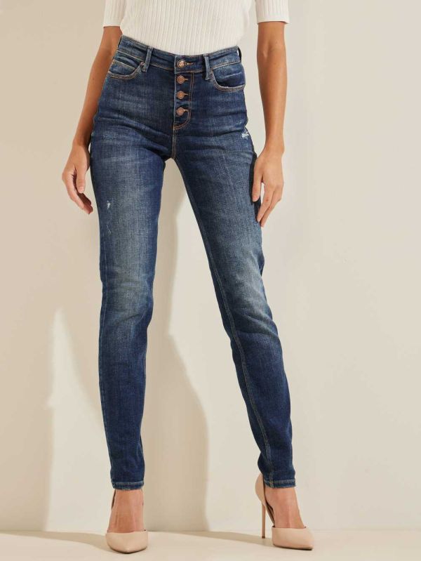 Guess Eco 1981 High-Rise Button Jeans Dam Blå | 170985-LPB