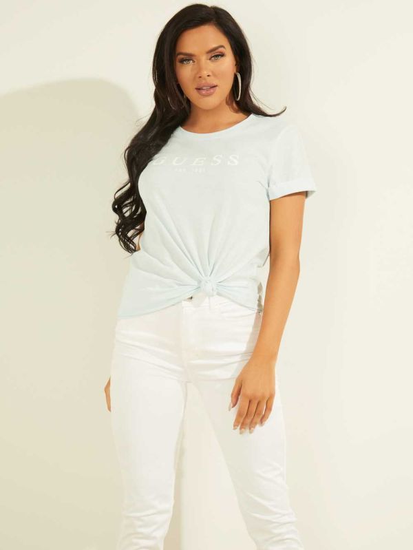 Guess Eco 1981 Rolled Cuff Logo T-shirt Dam Blå | 045813-WEN