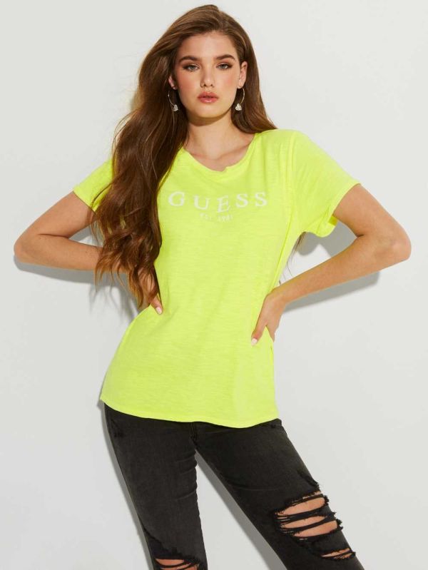 Guess Eco 1981 Rolled Cuff Logo T-shirt Dam Gula Olika Färger | 571490-LNQ