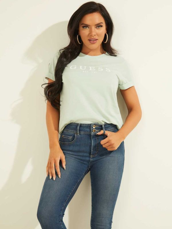 Guess Eco 1981 Rolled Cuff Logo T-shirt Dam Mintgröna | 923617-SQE
