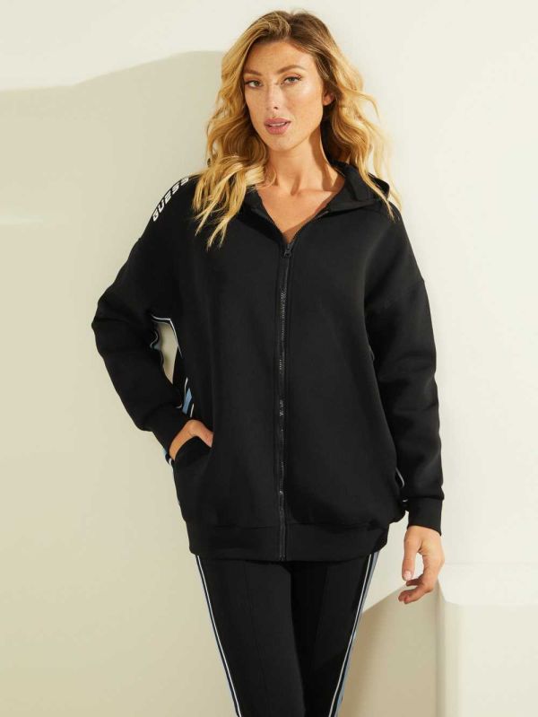 Guess Eco Alaina Zip-Up Hoodie Dam Svarta | 610792-TBG