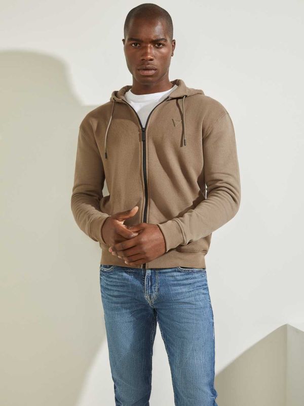 Guess Eco Aldwin Zip-Up Sweatshirt Herr Khaki | 789520-CSY