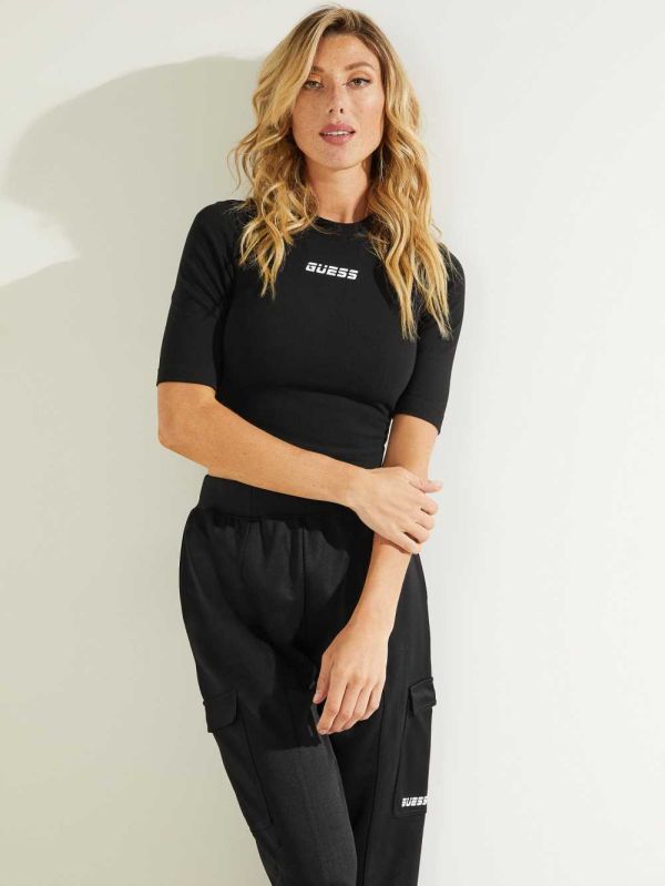 Guess Eco Allison Logo Crop Top T-shirt Dam Svarta | 256048-DOT