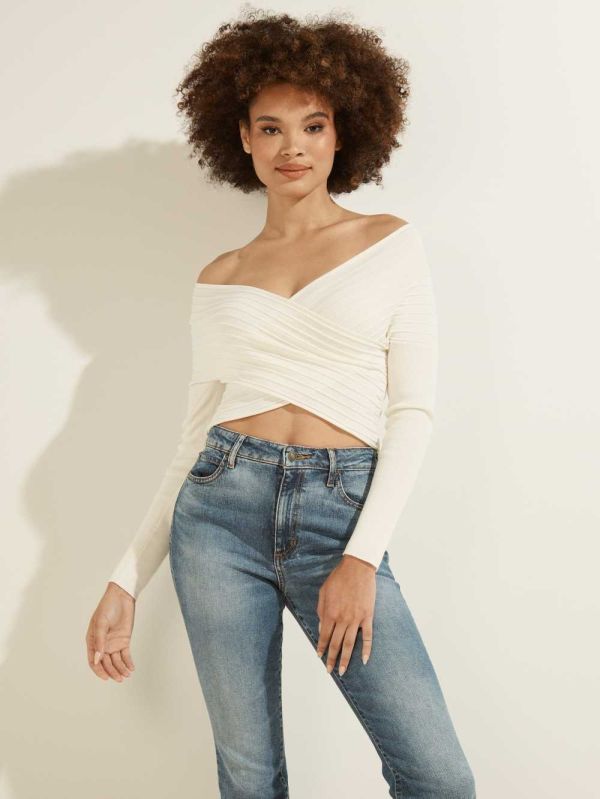 Guess Eco Amber Crisscross Tröjor Dam Vita | 096378-YXO