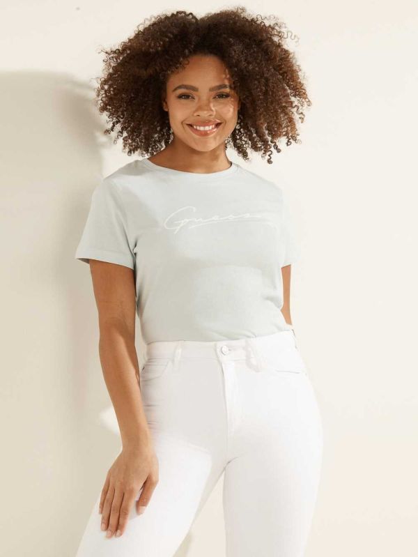 Guess Eco Amelia Logo T-shirt Dam Azurblå | 695210-UVZ