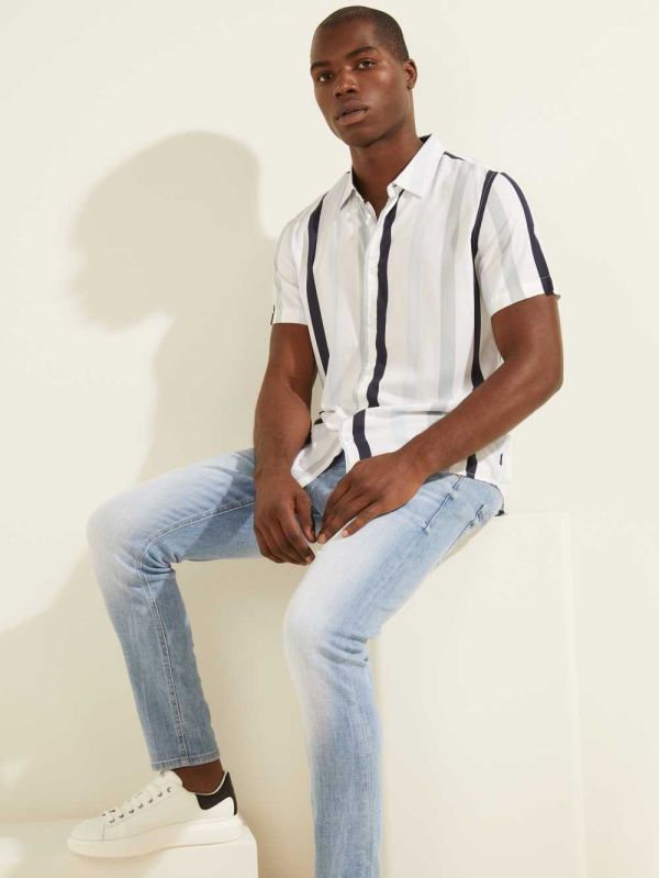 Guess Eco Art Stripe Skjorta Herr Blå | 107326-BAJ