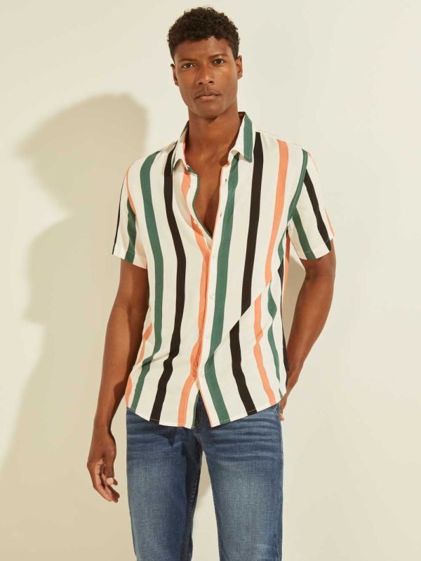 Guess Eco Art Stripe Skjorta Herr Vita | 256381-QYG