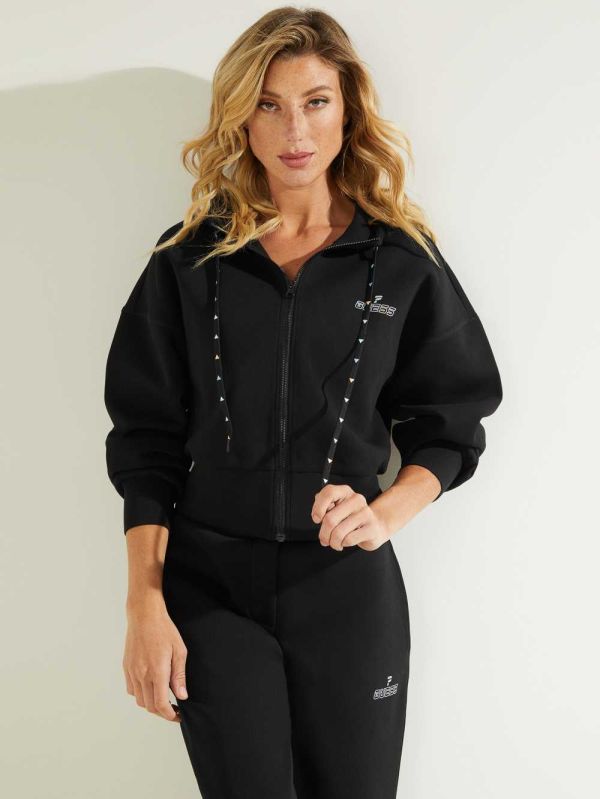 Guess Eco Caren Scuba Zip-Up Hoodie Dam Svarta | 476983-HNE