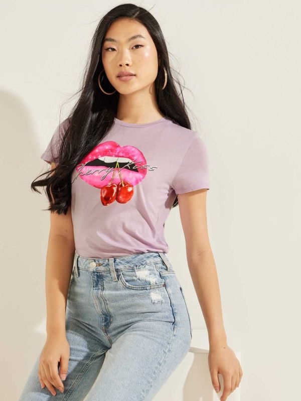 Guess Eco Cherry Kiss T-shirt Dam Lila Vita | 408597-COZ
