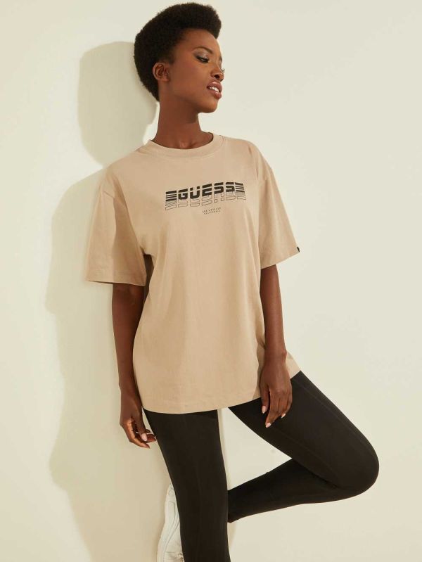 Guess Eco Dalya Logo T-shirt Dam Guld Beige | 651982-ACH