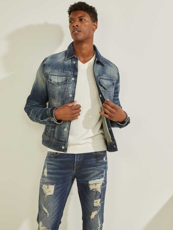 Guess Eco Denim Moto Jacka Herr Blå Vita | 657824-PME