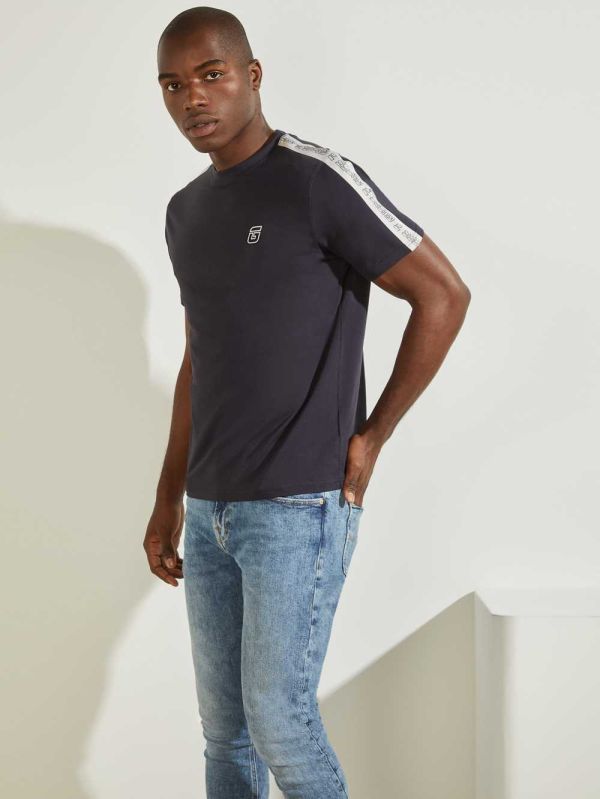 Guess Eco Eric Logo T-shirt Herr Mörkblå | 274596-ONE