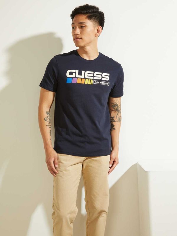 Guess Eco Guess Race Club T-shirt Herr Mörkblå | 827690-MKT