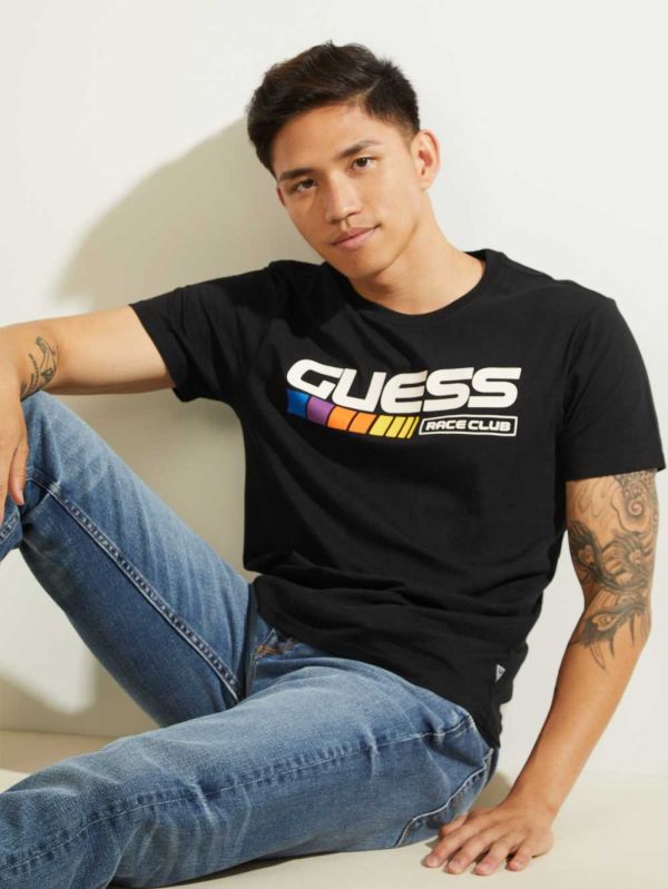 Guess Eco Guess Race Club T-shirt Herr Svarta | 541267-MKP