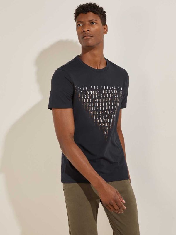 Guess Eco Keanu Logo T-shirt Herr Mörkblå | 491856-OIY