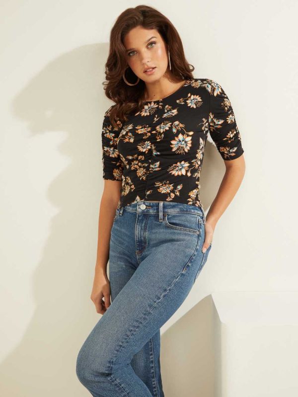 Guess Eco Kerri Ruched Top Blast Dam Svarta | 507462-ZRY