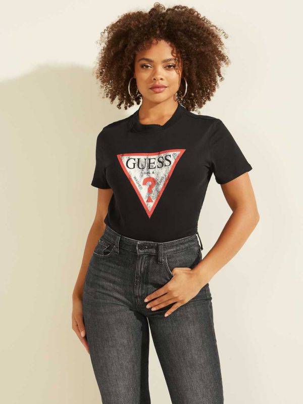 Guess Eco Klassiska Logo T-shirt Dam Svarta | 458920-JFI