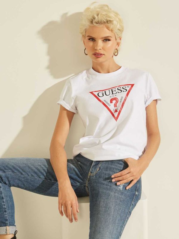 Guess Eco Klassiska Logo T-shirt Dam Vita | 143567-ZLX