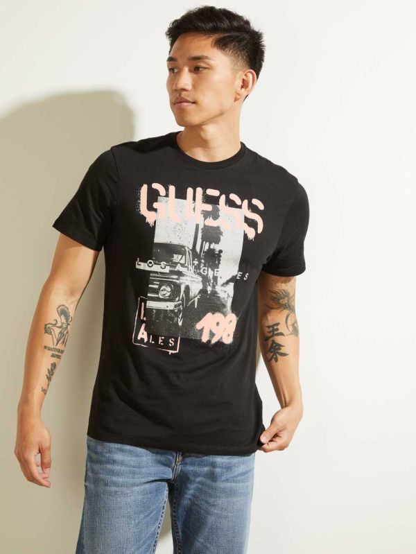 Guess Eco LA Scenic T-shirt Herr Svarta | 185423-KRB