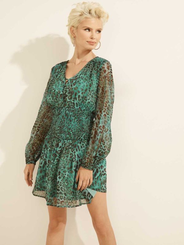 Guess Eco Laureen Klänning Dam Leopard | 570381-ICQ