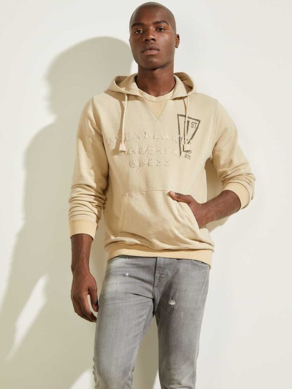 Guess Eco Murray Logo Hoodie Herr Beige | 913627-OCI