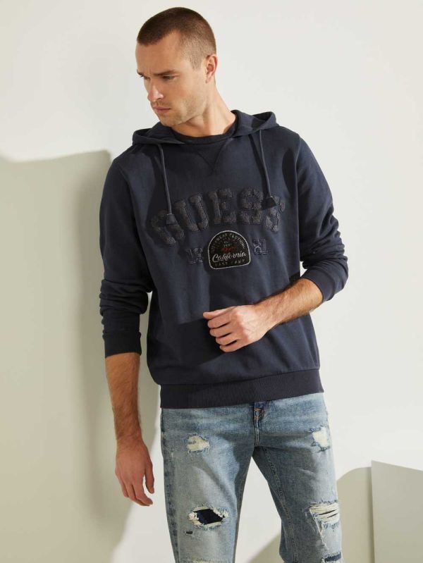 Guess Eco Murray Logo Hoodie Herr Mörkblå | 327915-BCE