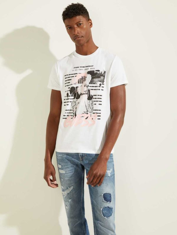 Guess Eco Night Graffiti T-shirt Herr Vita | 231475-ZWP