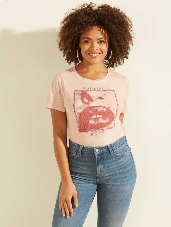 Guess Eco Pixel Lips Easy T-shirt Dam Rosa Olika Färger | 241607-RGT