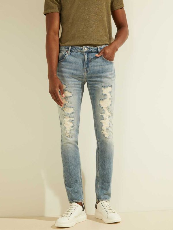 Guess Eco Quincy Distressed Skinny Jeans Herr Blå Vita | 514867-EAQ