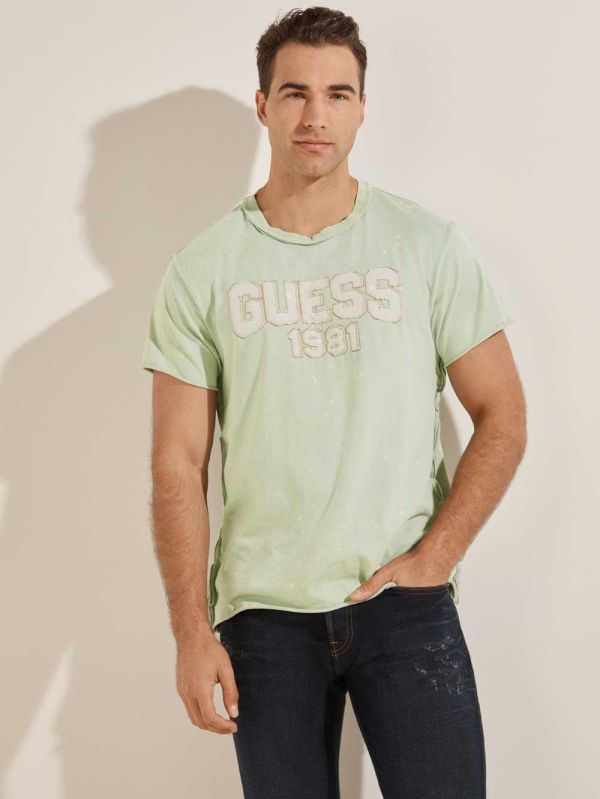 Guess Eco Raw Patchwork Logo T-shirt Herr Grå | 632189-WJV