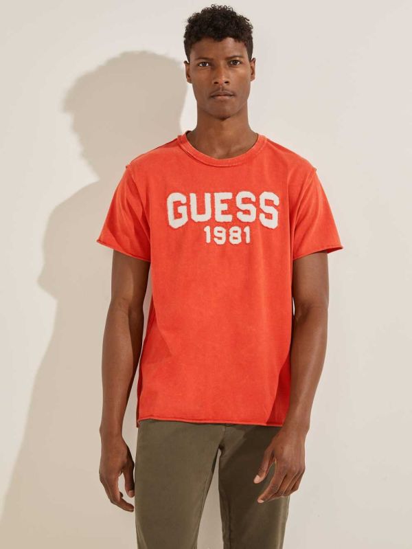 Guess Eco Raw Patchwork Logo T-shirt Herr Orange | 721368-SJY