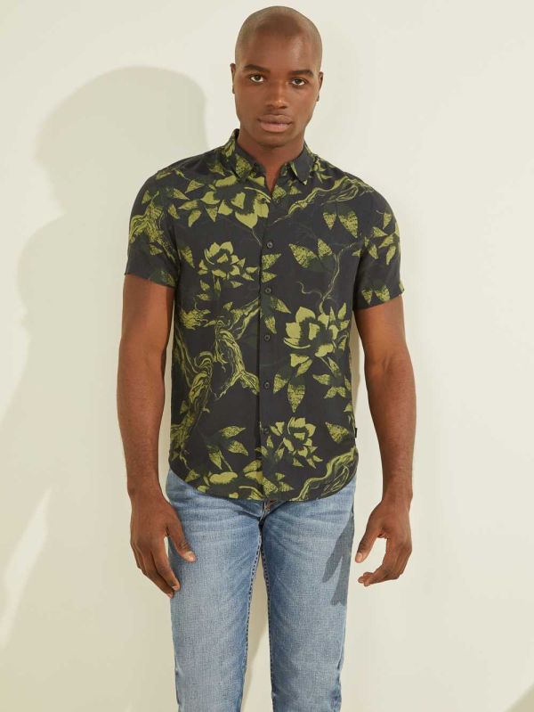Guess Eco Rayon Forest Skjorta Herr Svarta Gröna | 712504-JGE