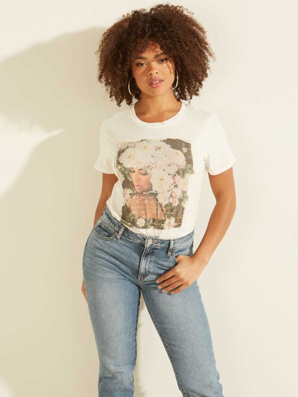 Guess Eco Roses Easy T-shirt Dam Grädde Vita | 864570-TNP