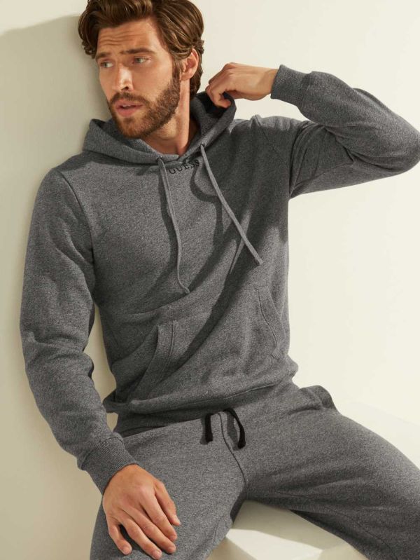 Guess Eco Roy Embroidered Logo Hoodie Herr Mörkgrå | 293578-ZVA